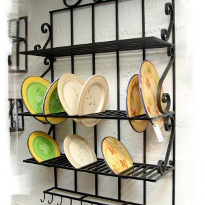 Platero de Forja con tres baldas para platos y vasos y colgar tazas . LOSCAPRICHOSDEMARIA.COM