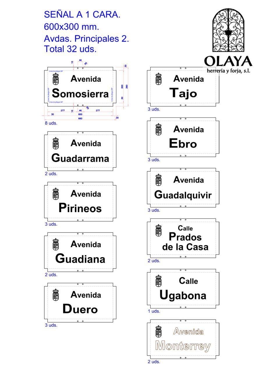 Diferentes rótulos con nombres de calles Cotos de Monterrey, Venturada.