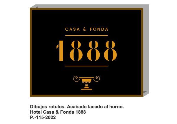 Cartel publicitario lacado Casa & Fonda 1888 con Crátera - olayaherreriayforja.com