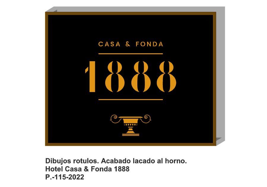 Ilustracióncartel publicitario lacado Casa & Fonda 1888 con Crátera - olayaherreriayforja.com